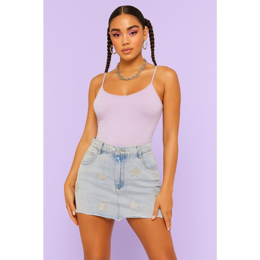 SHEIN Y2k Denim Sparkling Stars Light Wash Raw Hem Mini Skirt Womans Size 3XL